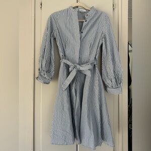 Calvin Klein Blue Striped Long Sleeve Dress